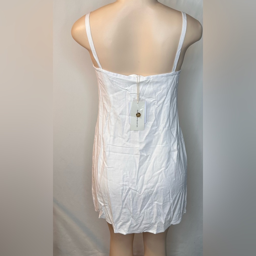 Commense Elegant White Sleeveless Darling Linen Plain Mini Dress Size M - Picture 3 of 17